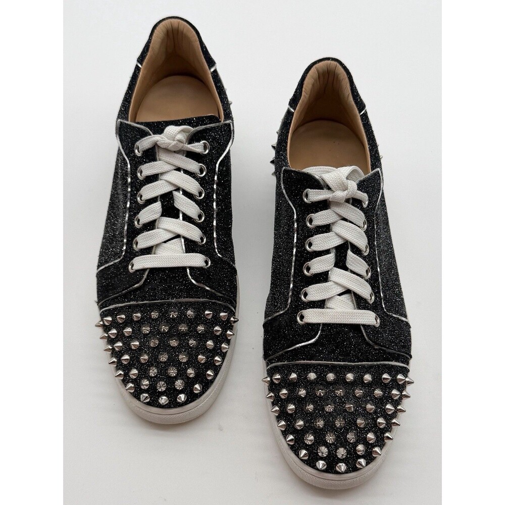 Christian Louboutin Vieira 2 Low Top Sneaker Black Glitter Silver Spikes EU 41 - Picture 9 of 15